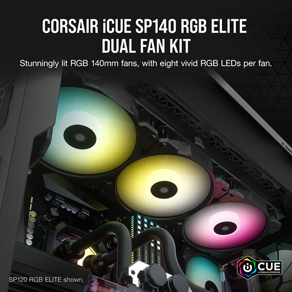 Corsair iCUE SP140 RGB Elite Cabinet Fan With Lighting Node Core (Dual Pack)
